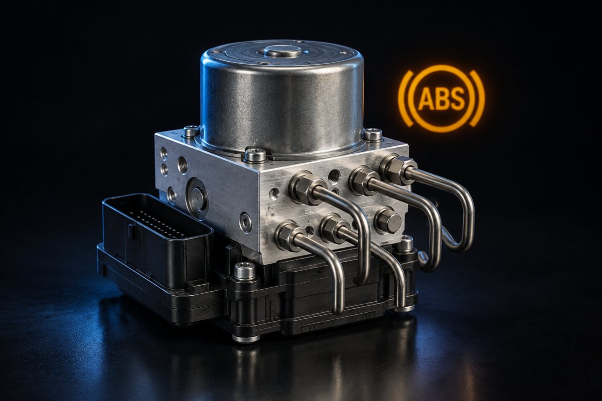 ABS brake control module and amber ABS warning symbol