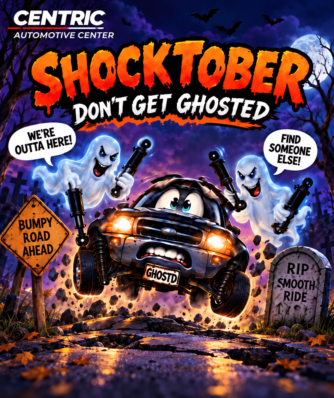 Shocktober illustration of a car and worn strut